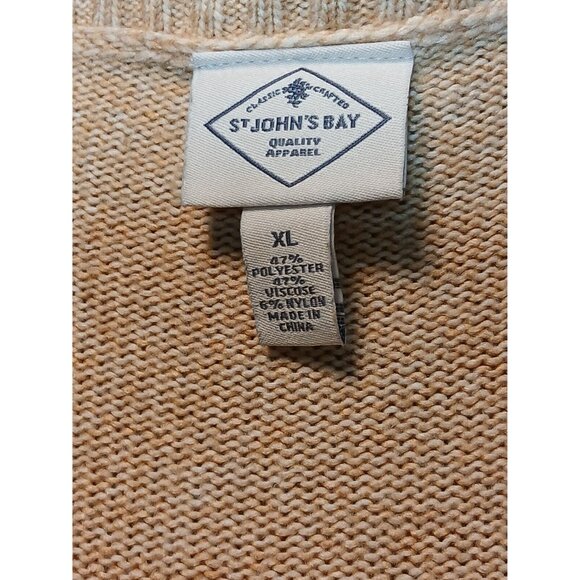 St Johns Bay Womens Mock Neck Sweater Beige Blue Stripe Button Shoulder XL - Picture 4 of 7
